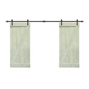 48 in. x 84 in. Z Bar Series Sage Green Stained Solid Pine Wood Interior Double Sliding Barn Door with Hardware Kit