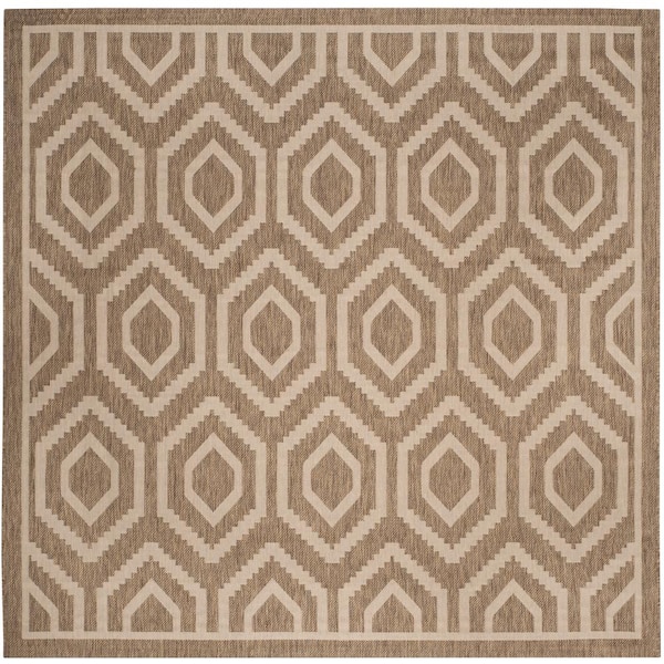 SAFAVIEH Courtyard Brown/Bone 8 ft. x 8 ft. Square Geometric Indoor/Outdoor Patio  Area Rug