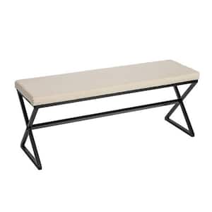 The Harper Bench Cream and Black 14.57 in. Bedroom Bench with Boucle Upholstered Cushion