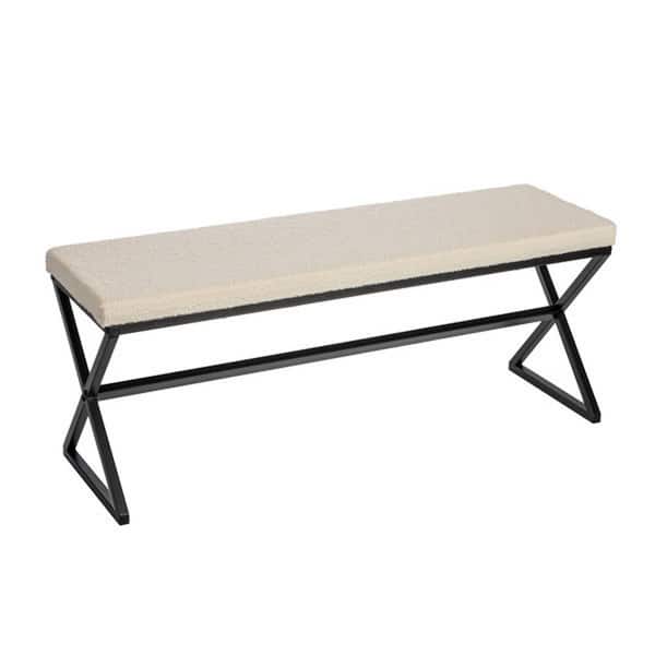 HOUSEHOLD ESSENTIALS The Harper Bench Cream and Black 14.57 in. Bedroom Bench with Boucle Upholstered Cushion
