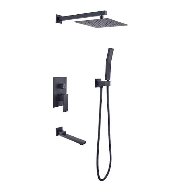 Unbranded Single-Handle 1-Spray Hand Shower Tub Faucet with Wall Mount Rain Shower Heads in Matte Black
