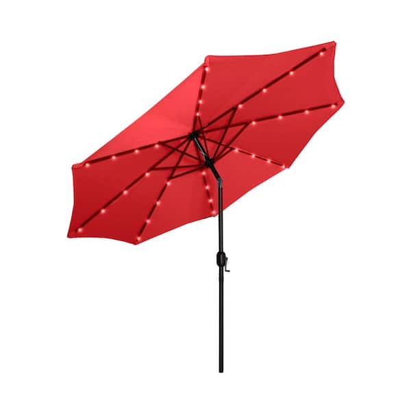 WESTIN OUTDOOR Marina Red 9 ft. Market Solar Powered LED Lighted Tilt Patio Crank Umbrella