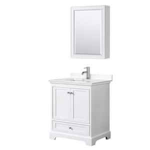 Deborah 30"W x 22"D Single Vanity in White w/ Cultured Marble Vanity Top in LightVein Carrara w/ Basin & Med Cab