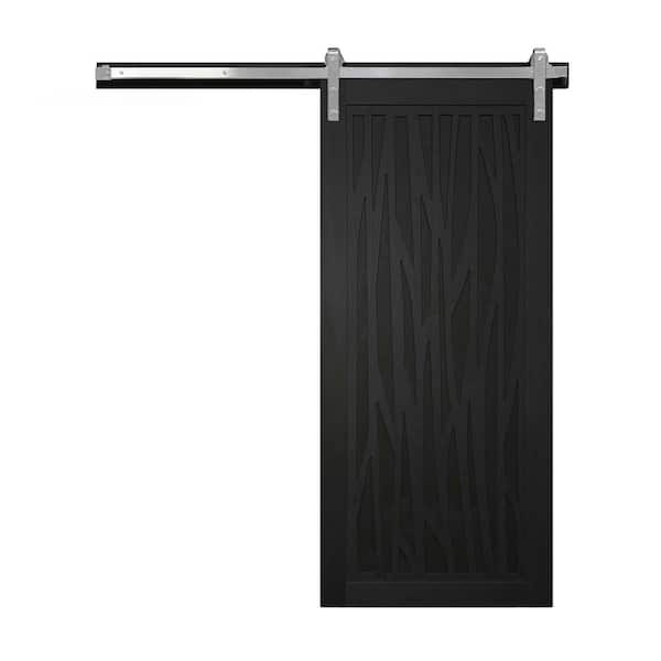 VeryCustom 30 in. x 84 in. Howl at the Moon Midnight Wood Sliding Barn Door with Hardware Kit in Black
