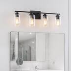 KAWOTI 30 in. 4-Light Black Vanity Light with Clear Glass Shades 21163 ...