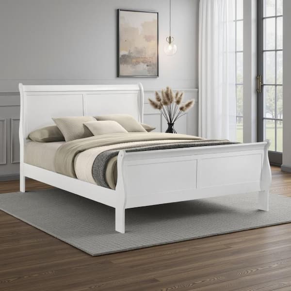 Nim White Hardwood Frame King Platform Bed with Panel Headboard