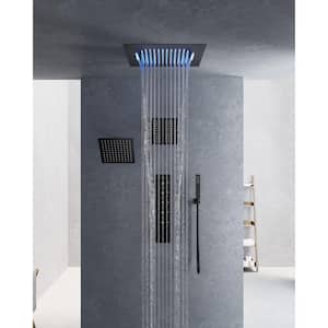 5-Spray 20 in. Ceiling Mount LED Music Dual Shower Head Fixed and Handheld Shower Head and 2.5 GPM in Matte Black