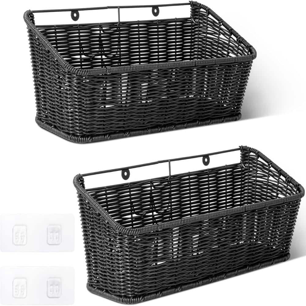 "2 Pack Black Adhesive Cabinet Wall Hanging Storage Baskets 5.5""x14.6""" price history on PriceWatchPro