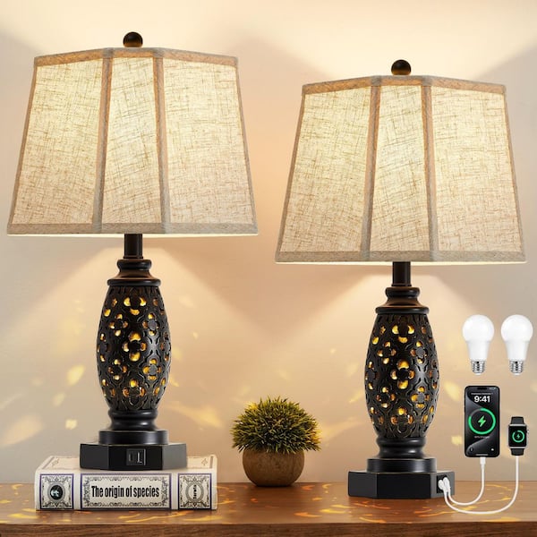 bedroom dresser lamps NatySwan 23.5 in. Black Table Lamp Set with Wireless Charging and USB Port (Set of 2) for Bedrooms, End Tables, Living Room W-2TL-2213B City Lights SF has worked with all our partner brands to offer you the best possible return terms HomLux Set of 2 Farmhouse