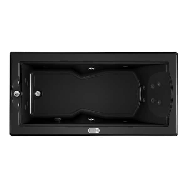 FUZION 70.7 in. x 35.4 in. Rectangular Whirlpool Bathtub with Left Drain in Black