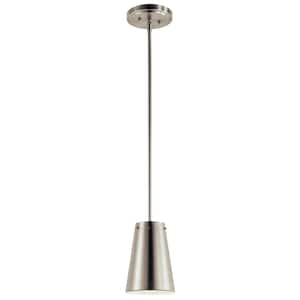 6 in. 1-Light Integrated LED Brushed Nickel Transitional Shaded Kitchen Mini Pendant Hanging Light with Metal Shade