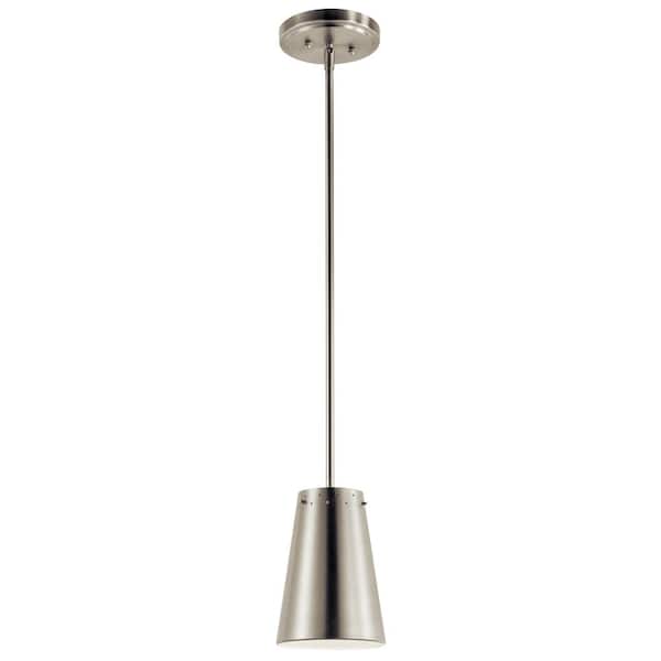 KICHLER 6 in. 1-Light Integrated LED Brushed Nickel Transitional Shaded Kitchen Mini Pendant Hanging Light with Metal Shade