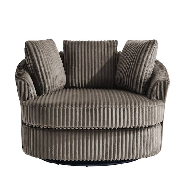 Dark Camel Faux Rabbit Fur Polyester Fabric Upholstered 360° Swivel Accent Barrel Chair (Set of 1)