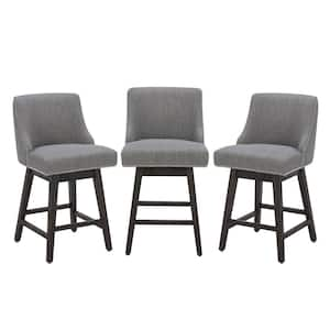 Martin 26 in. Fog High Back Solid Wood Frame Swivel Counter Height Bar Stool with Fabric Seat(Set of 3)