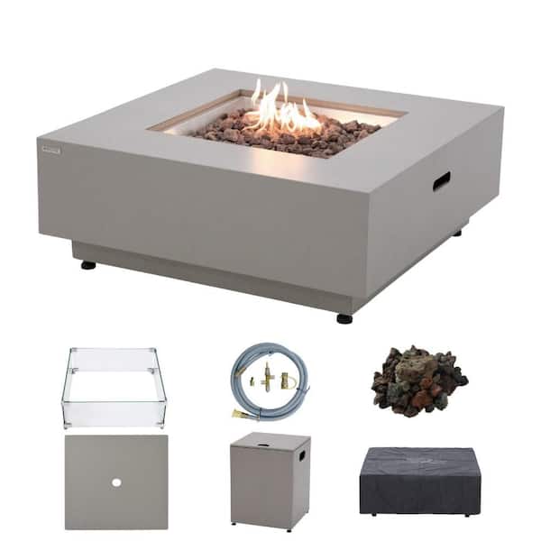 Ashton Outdoor Fire Pit 36 in. x 36 in. Square Concrete Metal Fire Pit with Conversion Kit and Accessories
