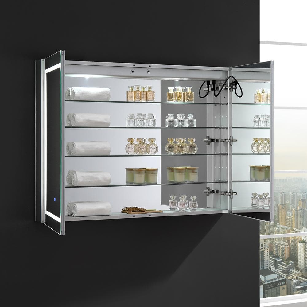 Elegant 48"x36" Frameless Aluminum Medicine Cabinet with LED & Defogger