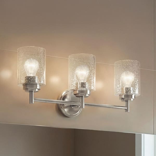 Winslow 21.5 in. 3-Light Brushed Nickel Contemporary Bathroom Vanity Light with Clear Seeded Glass