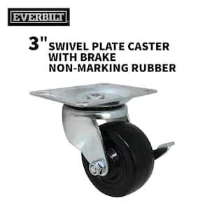 3 in. Black Soft Rubber and Steel Swivel Plate Caster with Locking Brake and 175 lb. Load Rating