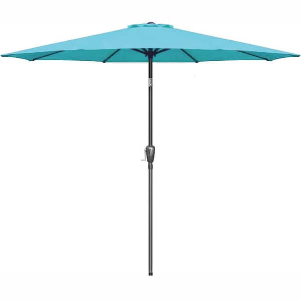 9 ft. Stainless Steel Patio Market Table Umbrella with Push Botton Tilt, Crank and 8-Sturdy Ribs in Turquoise