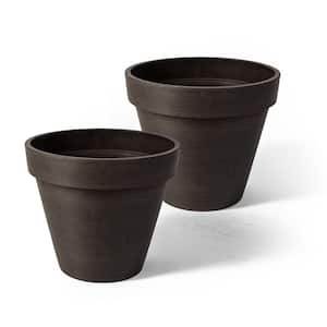 Valencia 10 in. x 8 in. Round Chocolate Banded Plastic Planter (2-Pack)