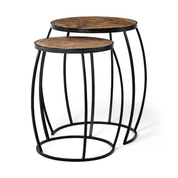 Mercana Clapp 2-Piece 20 in. Brown Medium Round Wood Coffee Table Set with Nesting Tables
