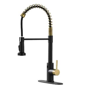 Single-Handle 2-Spray Pull-Down High-Arc Touch Kitchen Faucet with Deck Plate in BlackandGold