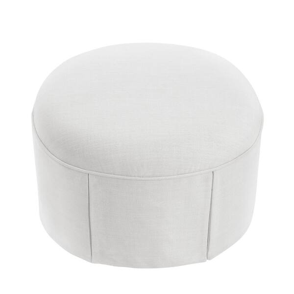 Rustic Manor Tanvi Pure White Ottoman Upholstered Linen 26 L x 23.2 W x 16.5 H