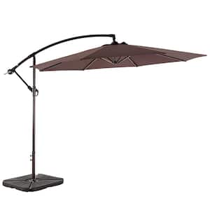 Bayshore 10 ft. Crank Lift Cantilever Hanging Offset Patio Umbrella in Coffee with Base Weights