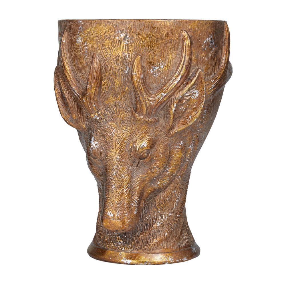 14 in. Bronze Polystone Deer-Inspired Indoor Planter