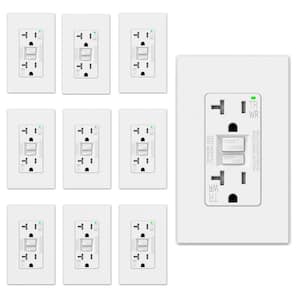 20 AMP 125V Duplex Tamper Resistant Weather Resistant Self-Test GFCI Outlet w/Screwles Wall Plate UL Listed WH (10-Pack)