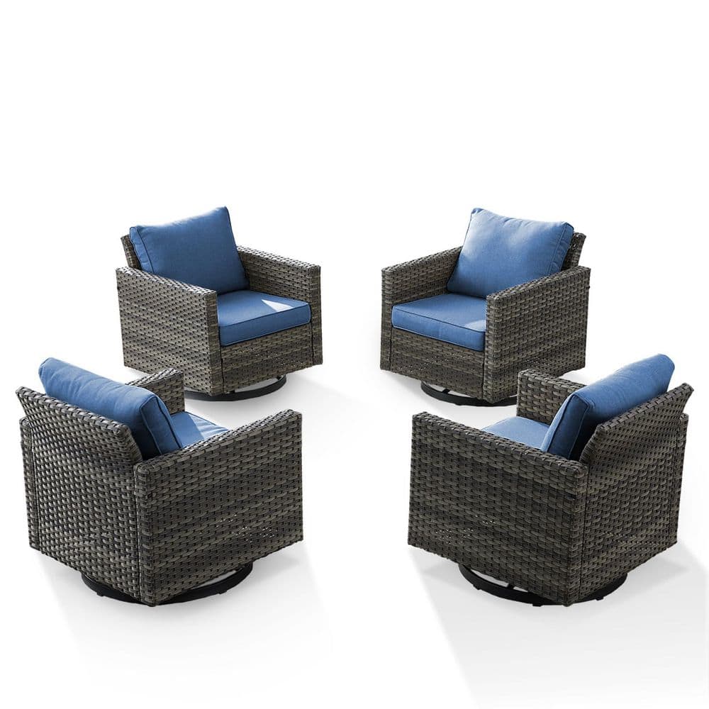 Carlos 4-Piece All-Weather Gray Wicker Outdoor Swivel Chairs with 4 in. Blue Cushions price history on PriceWatchPro