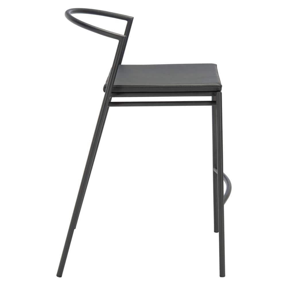 Bauhaus Inspired Black Vegan Leather & Metal Counter Stool Pair