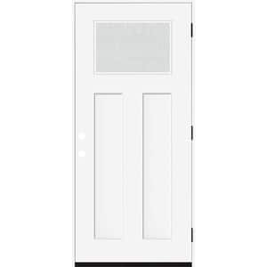 Legacy 36 in. x 80 in. 1/4 Toplite Rain Glass LHOS White Primed Fiberglass Prehung Front Door