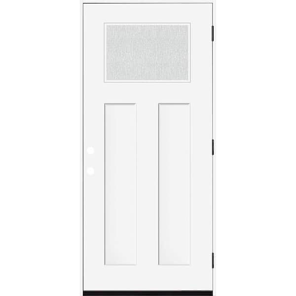 Steves & Sons Legacy 36 in. x 80 in. 1/4 Toplite Rain Glass LHOS Primed White Finish Fiberglass Prehung Front Door