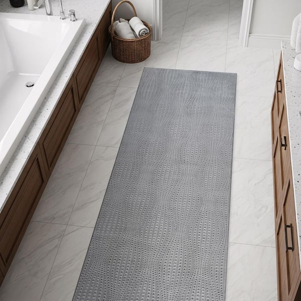 Harmony 2 x 7 ft. Grey Non-Slip Rubber Back Washable Polyester Wave Kitchen Runner