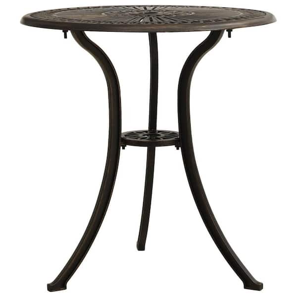 Black and Bronze Round Aluminum 25.6 in. Outdoor Breakfast Dining Table with Umbrella Holder