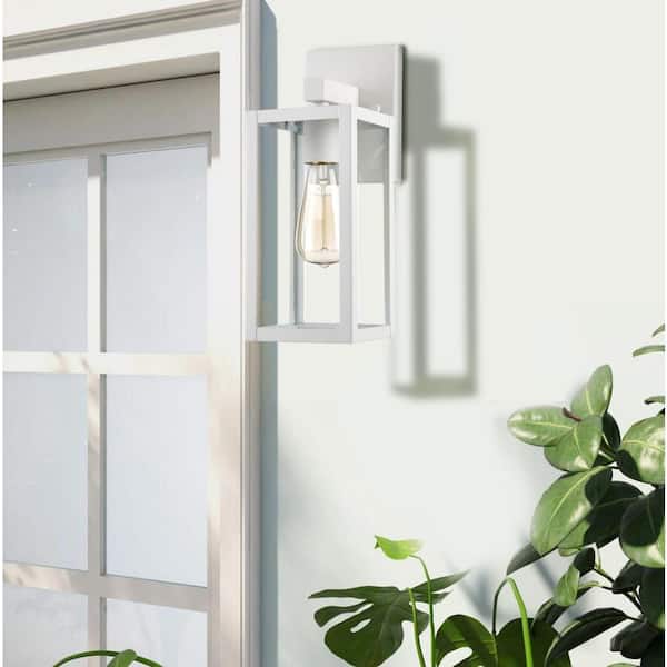 Martin 13 in. 1-Light White Hardwired Outdoor Wall Lantern Sconce with No Bulbs Included
