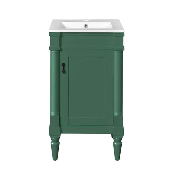 18 in. Freestanding Green Bath Vanity with White Ceramic Top Unassembled