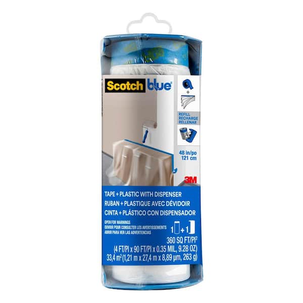 3M ScotchBlue 4 ft. x 90 ft. Clear Pre-Taped Painter's Plastic Sheet with Edge Lock and Dispenser (Case of 6)