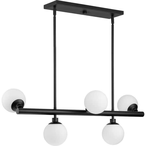 Avec 34 in. 5-Light Matte Black Contemporary Linear Chandelier