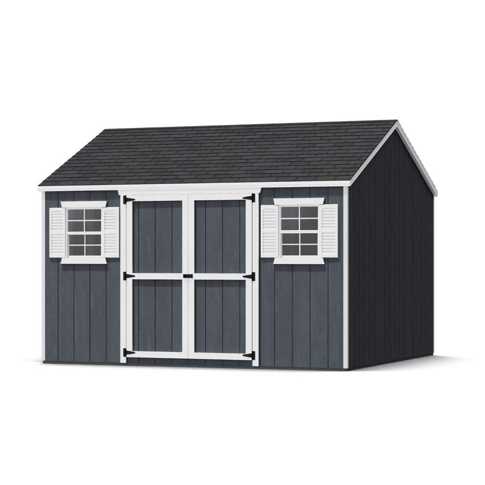 12x12 Gray and White Wooden Outdoor Storage Shed with Windows