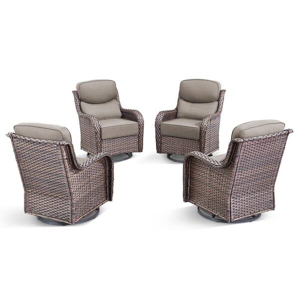 5 in. Thicken Outdoor Swivel Brown Wicker Outdoor Rocking Lounge Chair with CushionGuard Gray Cushions (Set 4-Pack)