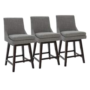 Fiona 26.8 in. Fog Gray High Back Solid Wood Frame Swivel Counter Height Bar Stool with Fabric Seat(Set of 3)