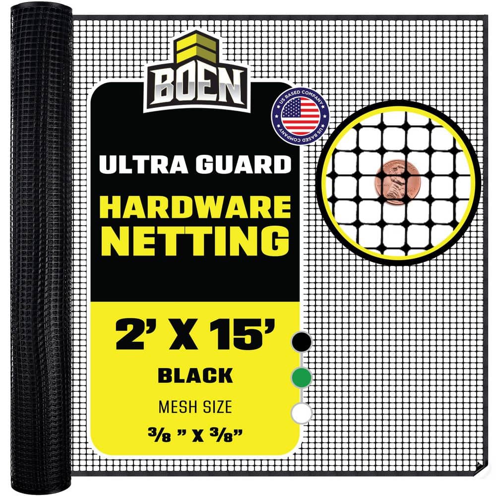 Black Plastic Hardware Net 2 ft. x 15 ft. Reinforced UV treated, Barrier fr