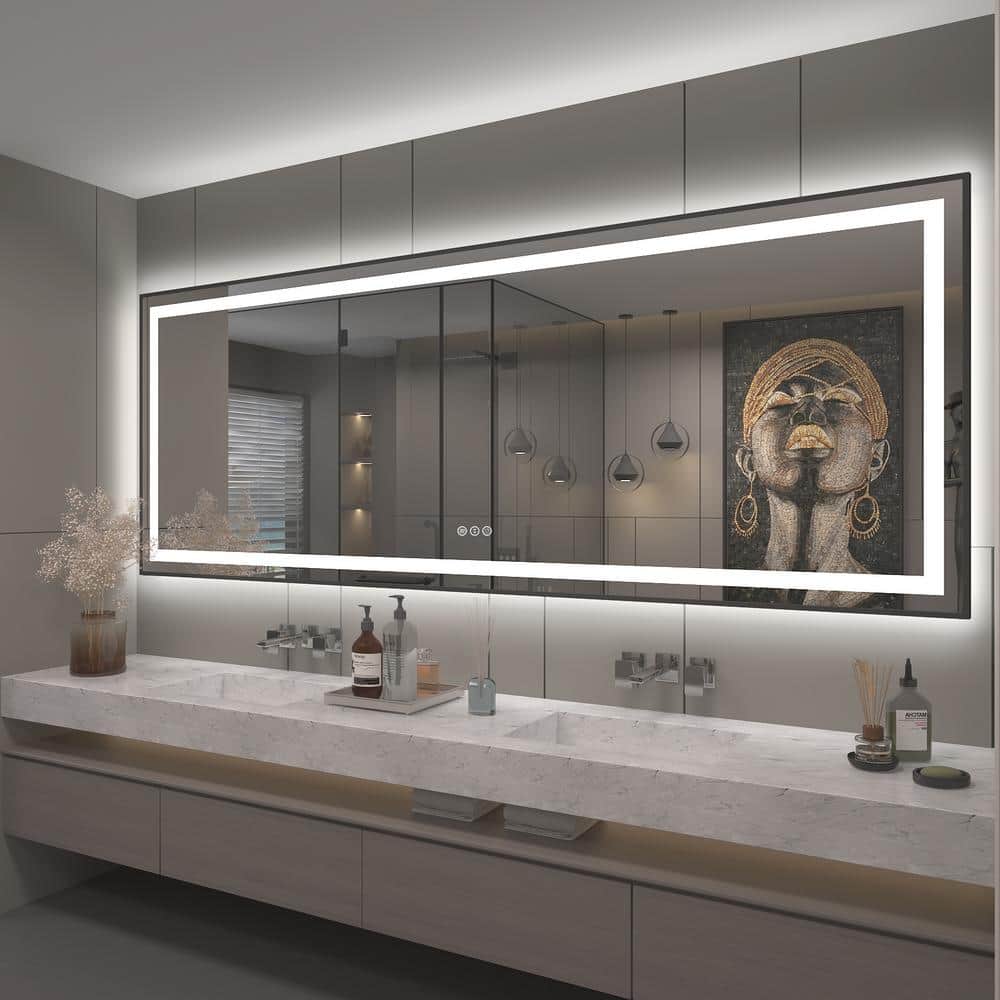 Apmir 96 in. W x 36 in. H Rectangular Framed Front & Back LED Lighted ...