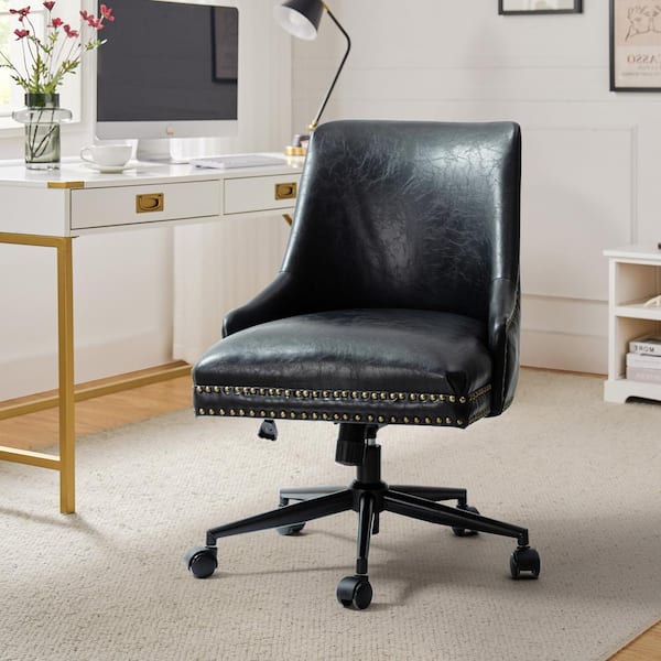 JAYDEN CREATION Taurino Contemporary Black Leather Swivel