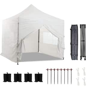 10 ft. x 10 ft. Heavy-Duty Commercial Instant Pop Up Canopy Tent with Sidewalls and Wheeled Bag and Weight Bags-White