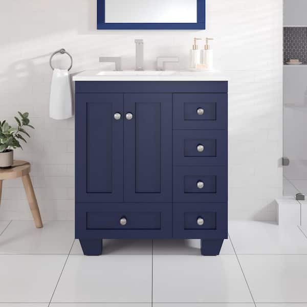 Acclaim 28 in. Single Sink Blue Bath Vanity with White Carrara Quartz Top (Assembled)