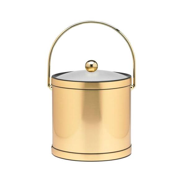 Kraftware 3 Qt. Brushed Brass Mylar Ice Bucket with Bale Handle, Lucite Cover and Round Knob