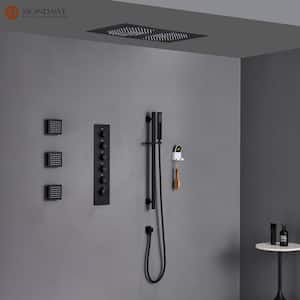 5 Spray 2.5 GPM 28 in. Shower Head Flush-Mounted Luxury LED and Music Thermostatic Shower System in Matte Black